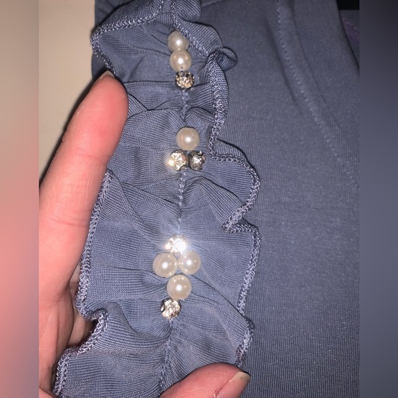 Violet Weekend Asymmetrical Ruffle Pearl Crystal Sleeveless Shift Dress ViVi L - Picture 7 of 10